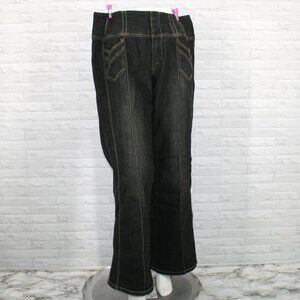 ASHLEY STEWART Jeans Denim Wide Leg Mid Rise Statement Waist Pockets Black 16W